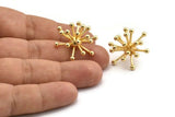 Gold Molecule Earring, 2 Gold Plated Brass Molecule Stud Earrings (28x13mm) D1611
