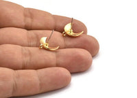 Gold Earring Post, 4 Gold Plated Brass Moon Earring Posts With 1 Loop (14x15mm) BS 2439 H1009