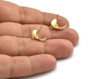 Gold Earring Post, 4 Gold Plated Brass Moon Earring Posts With 1 Loop (14x15mm) BS 2439 H1009