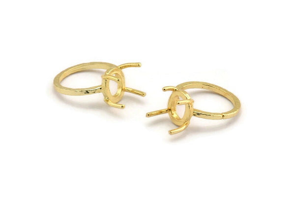 Claw Ring Blank, 2 Gold Plated Brass Ring Settings with 4 Claws, Ring Blanks N0105-16.5