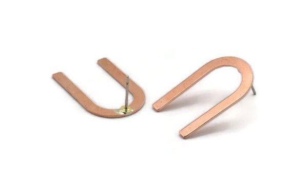 Copper U Shaped Earring, 8 Raw Copper U Shaped Stamping Stud Earrings, Earring Findings (26x17x0.80mm) M02087