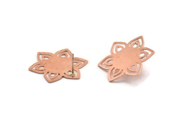Copper Flower Earring, 2 Raw Copper Flower Stud Earrings (28x25x0.80mm) M02774 A5927