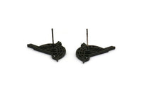 Black Bird Earring, 4 Oxidized Black Plated Brass Bird Stud Earrings (13x20x1.3mm) N1755 Q0482