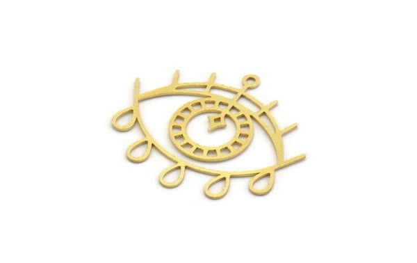 Brass Eye Charm, 8 Raw Brass Drop Patterned Eye Shaped Charms With 1 Loop (32.5x29x0.60mm) A6324
