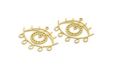 Brass Eye Charm, 8 Raw Brass Drop Patterned Eye Shaped Charms With 1 Loop (32.5x29x0.60mm) A6324