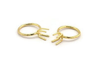 Claw Ring Setting, 2 Gold Plated Brass Claw Ring Blanks With 4 Claws For Natural Stones N0102-17.5