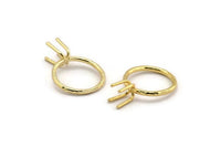 Claw Ring Setting, 2 Gold Plated Brass Claw Ring Blanks With 4 Claws For Natural Stones N0102-17.5