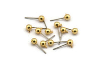 8 Earring Posts with Gold Plated Brass Ball Pad and 5 mm Hole Hook   A0394