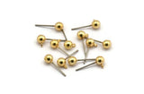 8 Earring Posts with Gold Plated Brass Ball Pad and 5 mm Hole Hook   A0394