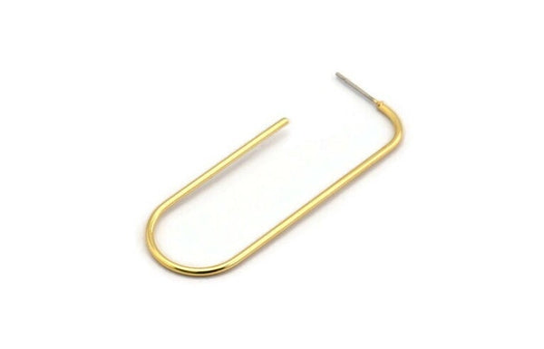 Gold Earring Wires, 2 Gold Plated Brass Earring Studs (57x20x1.5mm) D1622 H0893