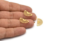 Gold Semi Circle, 8 Gold Plated Brass Semi Circle Charms With 1 Hole, Earrings, Findings (19x10x0.40mm) F110