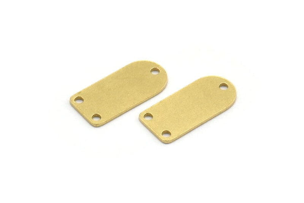 Brass D Shaped Charm, 24 Raw Brass D Shaped Charms With 3 Holes, Earring Findings (15x7x0.60mm) A6389