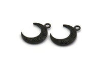 Black Moon Charm, 4 Oxidized Black Brass Textured Horn Charms With 1 Loop, Pendant, Jewelry Finding (19x6x4mm) N0273