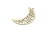 Silver Moon Charm, 6 Antique Silver Plated Brass Patterned Crescent Moon Shaped Charms With 1 Loop (34x11x0.60mm) A5033 H0912