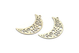 Silver Moon Charm, 6 Antique Silver Plated Brass Patterned Crescent Moon Shaped Charms With 1 Loop (34x11x0.60mm) A5033 H0912
