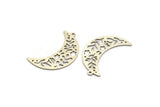Silver Moon Charm, 6 Antique Silver Plated Brass Patterned Crescent Moon Shaped Charms With 1 Loop (34x11x0.60mm) A5033 H0912