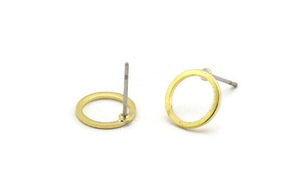 Brass Circle Earring, 10 Raw Brass Circle Stud Earrings (10x0.80mm) A2576 A6040