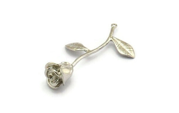 Silver Rose Charm, 2 Silver Plated Brass Flower Charms With 1 Loop, Pendants, Findings (39mm) N1200