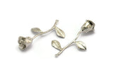 Silver Rose Charm, 2 Silver Plated Brass Flower Charms With 1 Loop, Pendants, Findings (39mm) N1200