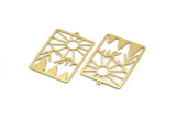 Brass Rectangle Charm, 4 Raw Brass Rising Sun And Mount Patterned Rectangle Shaped Charms With 1 Loop, Findings (42.5x28.5x0.60mm) A6198