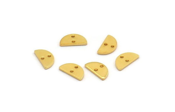 Gold Semi Circle, 12 Gold Plated Brass Half Moon Connector With 2 Holes, Charms, Pendants (10x5x1mm) D1382 H0883