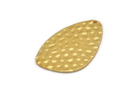 Gold Drop Charm, Hammered Gold Plated Brass Drop Charm With 1 Hole, Finding (37x26x1mm) D1151