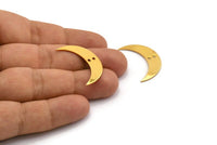 Gold Crescent Charm, 2 Gold Plated Brass Moons With 2 Holes (30x8x0.80mm) D0057