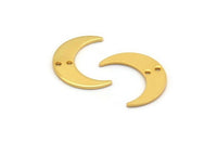 Gold Moon Charm, 6 Gold Plated Brass Crescent Moon Charms With 2 Holes, Findings, Connectors (21x6x1mm) D1132