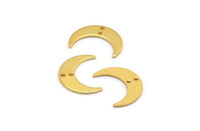 Gold Moon Charm, 6 Gold Plated Brass Crescent Moon Charms With 2 Holes, Findings, Connectors (21x6x1mm) D1132