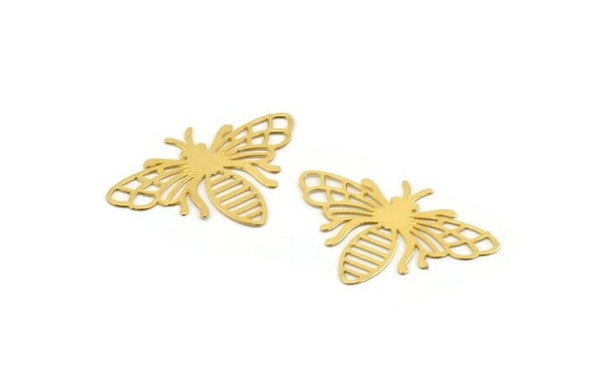 Gold Bee Charm, 12 Gold Plated Brass Bee Charms, Findings (19x26x0.30mm) D1679