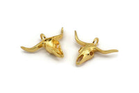 Ox Head Skull Pendant, Gold Plated Brass Ox Head Skull Charm, Pendant (38x29mm) N0151