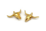 Ox Head Skull Pendant, Gold Plated Brass Ox Head Skull Charm, Pendant (38x29mm) N0151