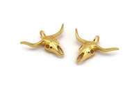 Ox Head Skull Pendant, Gold Plated Brass Ox Head Skull Charm, Pendant (38x29mm) N0151