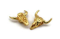 Ox Head Skull Pendant, Gold Plated Brass Ox Head Skull Charm, Pendant (25x26mm) N0150