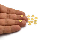 Gold Middle Hole Bead, 24 Gold Plated Brass Round Disc, Middle Hole, Connector, Bead Caps, Findings,  (7mm) Brs 78 A0440