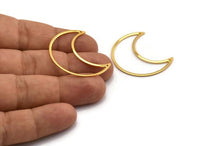 Gold Moon Charms, 4 Gold Plated Brass Crescent Moon Charms With 2 Holes, Pendants, Findings, Necklace Connectors (35x15x0.80mm) M03044