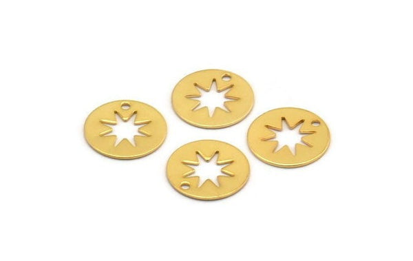 Gold Star Charm, 12 Gold Plated Brass Star Charms With 1 Hole, Findings (12x0.50mm) D1197
