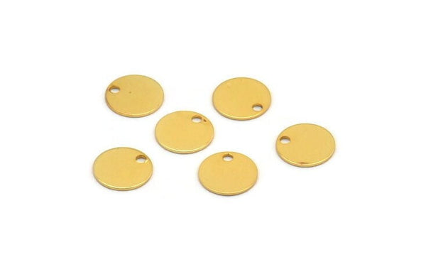 8mm Round Tag, 24 Gold Plated Brass Round Tags, Charms, Findings, Stamping Tag (8mm) Brs75 A0288
