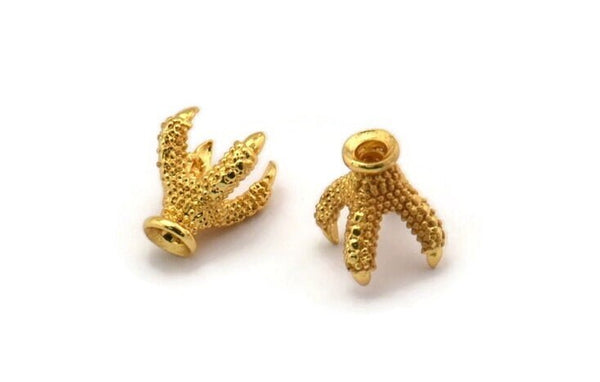 Dragon Bead Claw, 2 Gold Plated Brass Dragon Claw Connectors For 8mm Beads (13x10mm) N0252