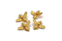 Gold Bee Pendant, 2 Gold Plated Brass Bee Charm With 1 loop, Pendant (21x24mm) E585