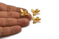 Gold Bee Pendant, 2 Gold Plated Brass Bee Charm With 1 loop, Pendant (21x24mm) E585