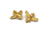Gold Bee Pendant, 2 Gold Plated Brass Bee Charm With 1 loop, Pendant (21x24mm) E585