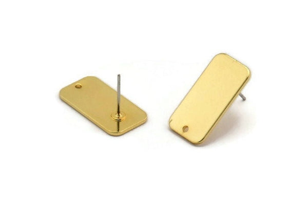 Gold Rectangle Earring, 2 Gold Plated Brass Rectangle Stud Earrings (20x10x1mm) D1144 A2027