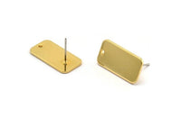 Gold Rectangle Earring, 2 Gold Plated Brass Rectangle Stud Earrings (20x10x1mm) D1144 A2027