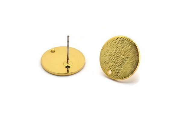 Gold Round Earring, 2 Textured Gold Plated Brass Round Stud Earrings With 1 Hole (15x1mm) E126 A2045