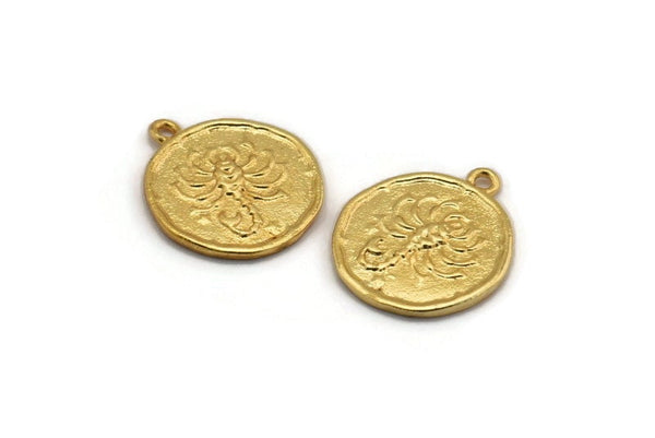 Gold Scorpio Charm, 2 Gold Plated Brass Scorpio Charms With 1 Loop (17x20mm) F-93