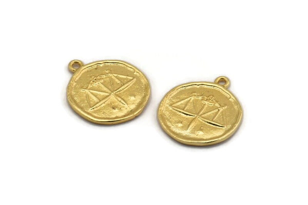 Gold Libra Charm, 2 Gold Plated Brass Libra Charms With 1 Loop (17x20mm) F-97