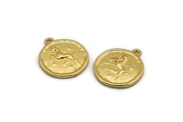 Gold Aries Charm, 2 Gold Plated Brass Aries Charms With 1 Loop (17x20mm) F-91