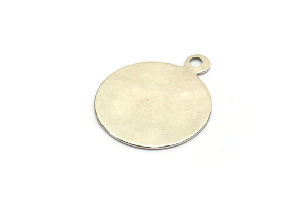 Silver Round Charm, 12 Antique Silver Plated Brass Tags With 1 Loop, Findings (16mm) Brs 89 A0221
