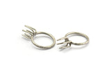 Claw Ring Blank, 2 Antique Silver Plated Brass 6 Claw Ring Blanks For Natural Stones N0103-16